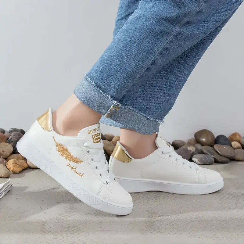 Leafage Embroidery Sneakers Women's Vulcanized Shoes Breathable Platform Shoes Casual Spring Summer White Women Sneakers