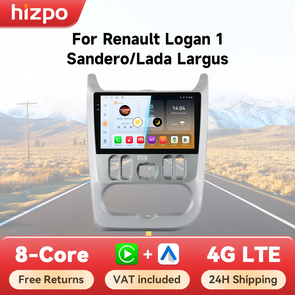 Hizpo Auto-Multimedia-Radio für Lada Renault Logan 1 Sandero 2009-2015 Für Lada Largus 2012-2020 Carplay 4G GPS Autoradio Carplay