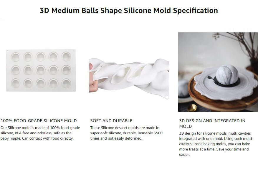 15 hohlraum Runde Silikon Mold Sphere Mousse Kuchen Form Gebäck Schokolade Trüffel 3D Ball Süßigkeiten Cupcake Topper Dekorieren Werkzeuge – Detail 2