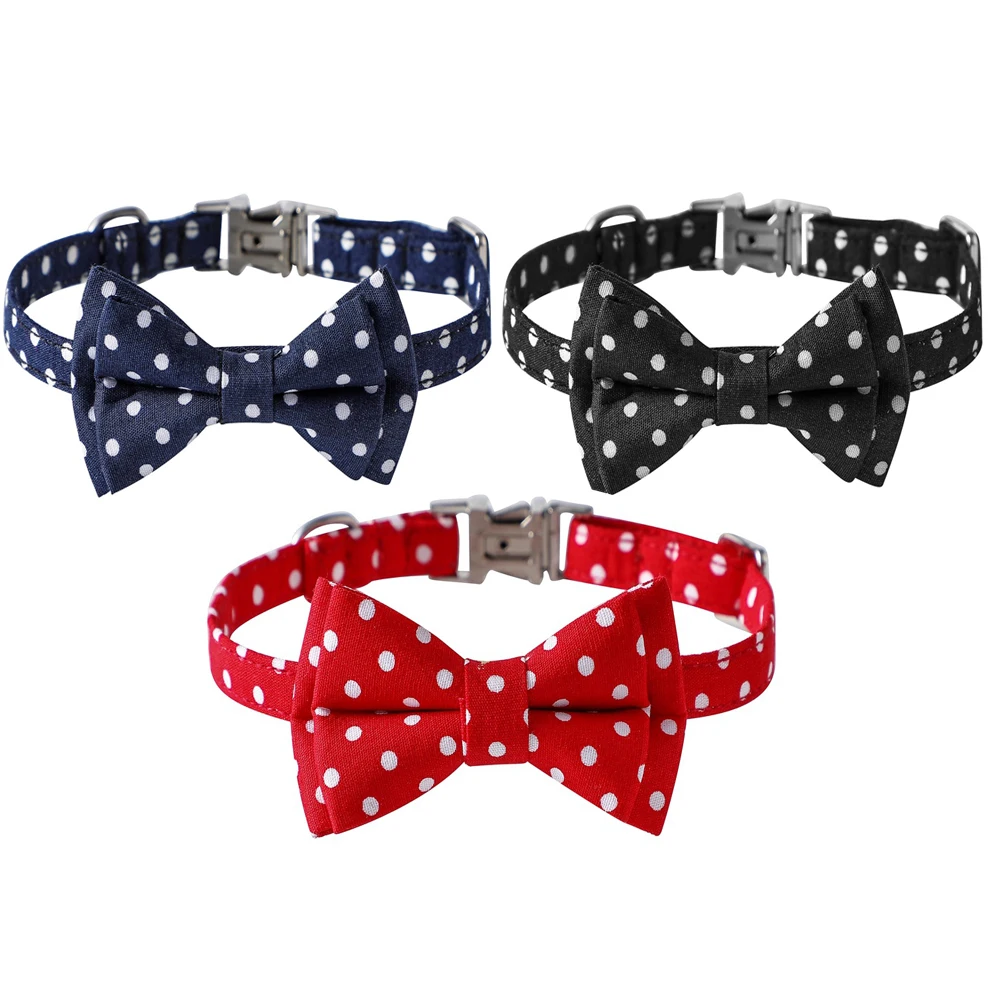 

Sucado Cat Collar Christmas Gift Dots Safety Buckle Breakaway with Cute Bow Tie Accessory for Kitten Adjustable Cats Pets