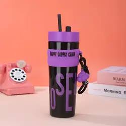 Large Capacity Vacuum Insulated Stainless Steel Water Bottle with Straw - Leak - Proof and Portable - 900ML (Purple)