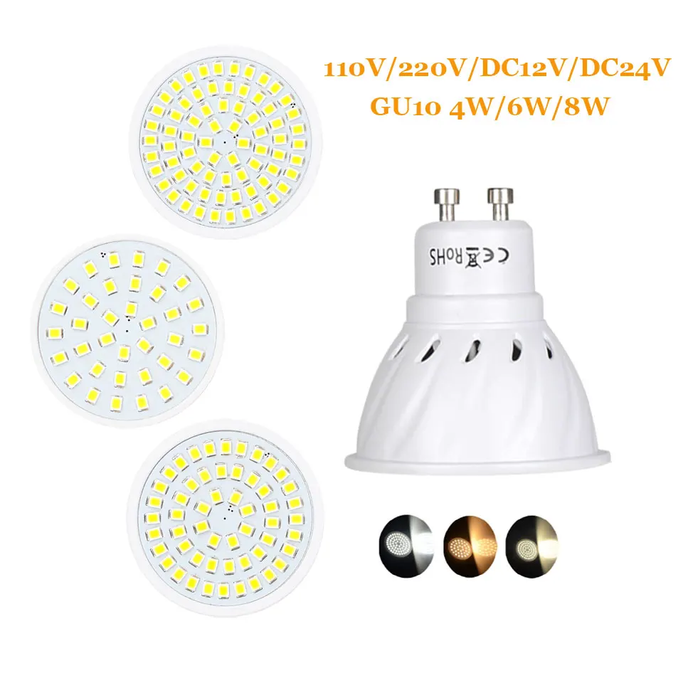 

10x GU10 светодиодный точечные лампы 2835 SMD 4 Вт 6 Вт 8 Вт 36 54 72 светодиода холодный теплый нейтральный белый GU 10 лампа 12 В 24 в 110 В 220 В для домашнего декора