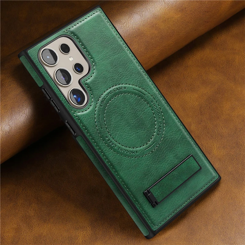 Luxury Leather Magnetic Fold Stand Holder with Wireless Charging and Shockproof Soft Cover