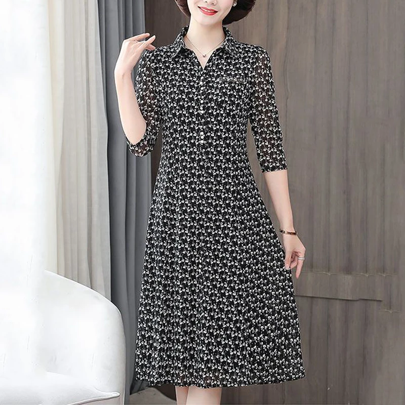 Dresses Middle Aged Women Midi  Vintage Elegant Casual Clothes - Women  Vintage - Aliexpress