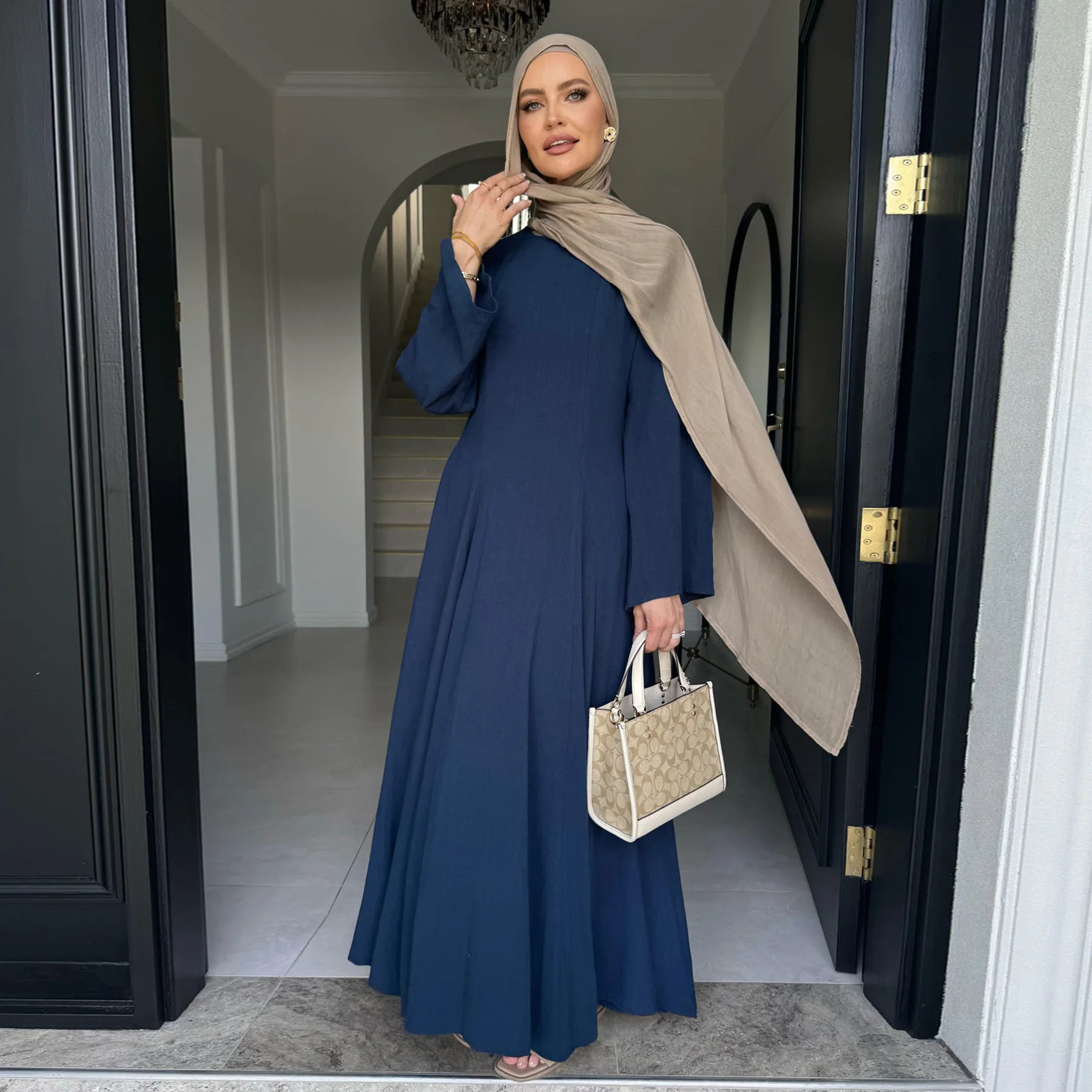 2025 New Muslim Dress for Women Dubai Turkey Abaya Solid Color Back Strap Adjustment Dresses Islam Modest Robe Islamic Clothing 6