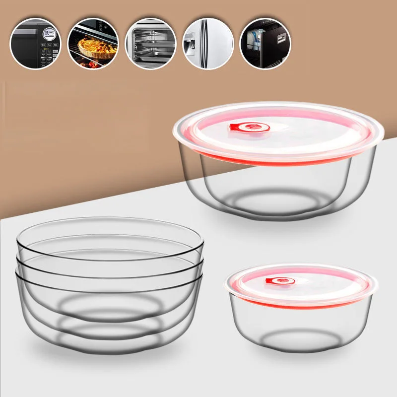 Glass Bowls With Lids Clear Heat Resistant Microwave Food Containers  Kitchen Sealed Bowls Vegetables Fruits Organizer For Eating - AliExpress