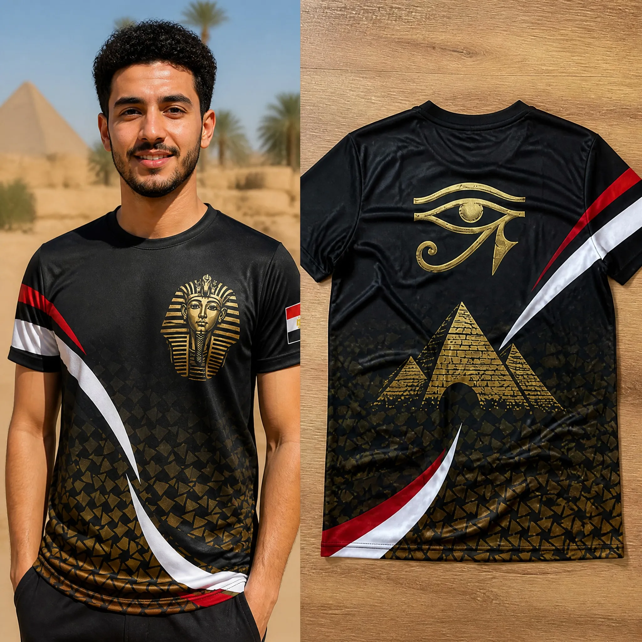 Herren-T-Shirt mit ägyptischem Motiv, Rundhalsausschnitt, Pharao-Pyramiden-Auge, Kurzarm, lässiges Sommer-Pullover-Oberteil, Alltagskleidung für Herren, Strandresort