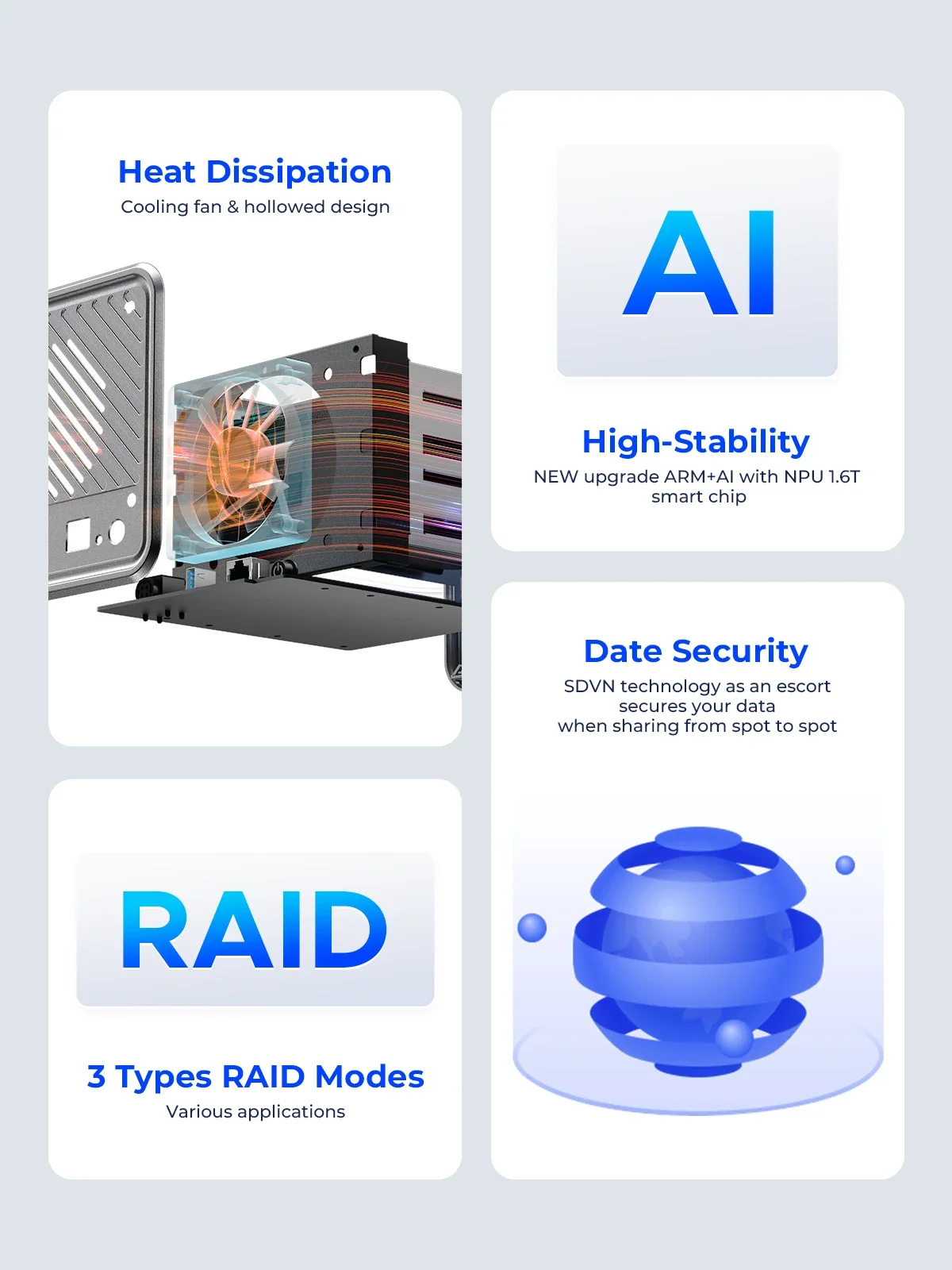 ORICO MetaCube Household Storage Type-C 3.5" HDD Case Dual-bay NAS with Automatic Backup Remote Access with Offline BT Download