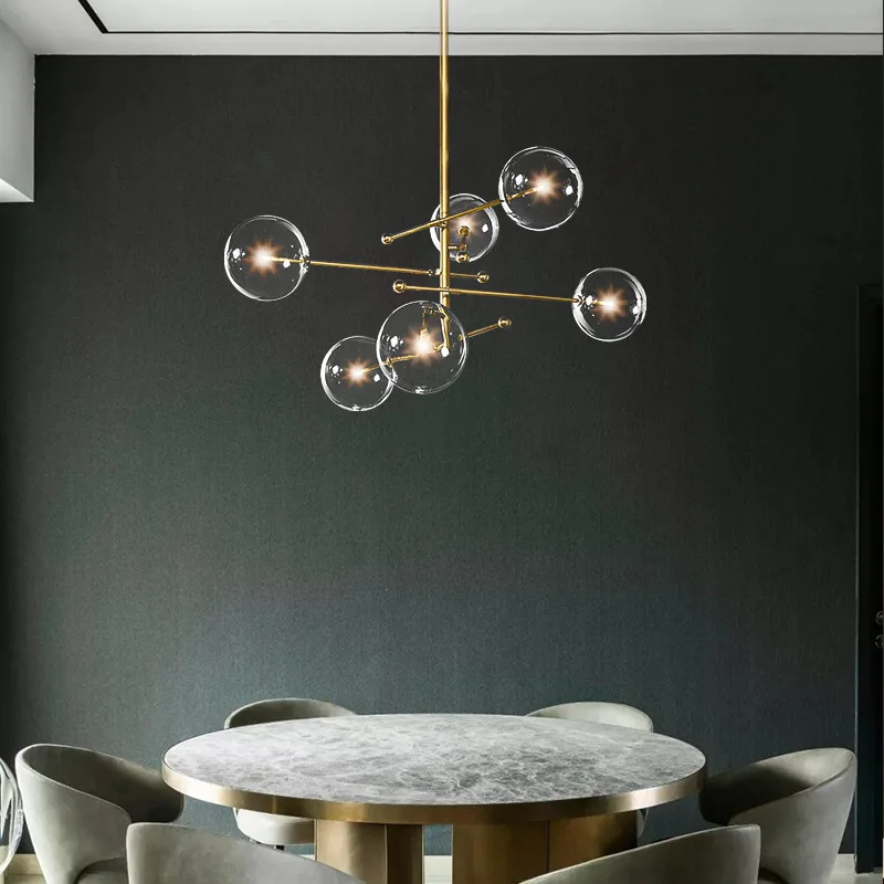 Modern Bronze Glass Pendant Light Glass Bubbles Chandelier Study Living Room Restaurant Hanging Lamp Room Decor