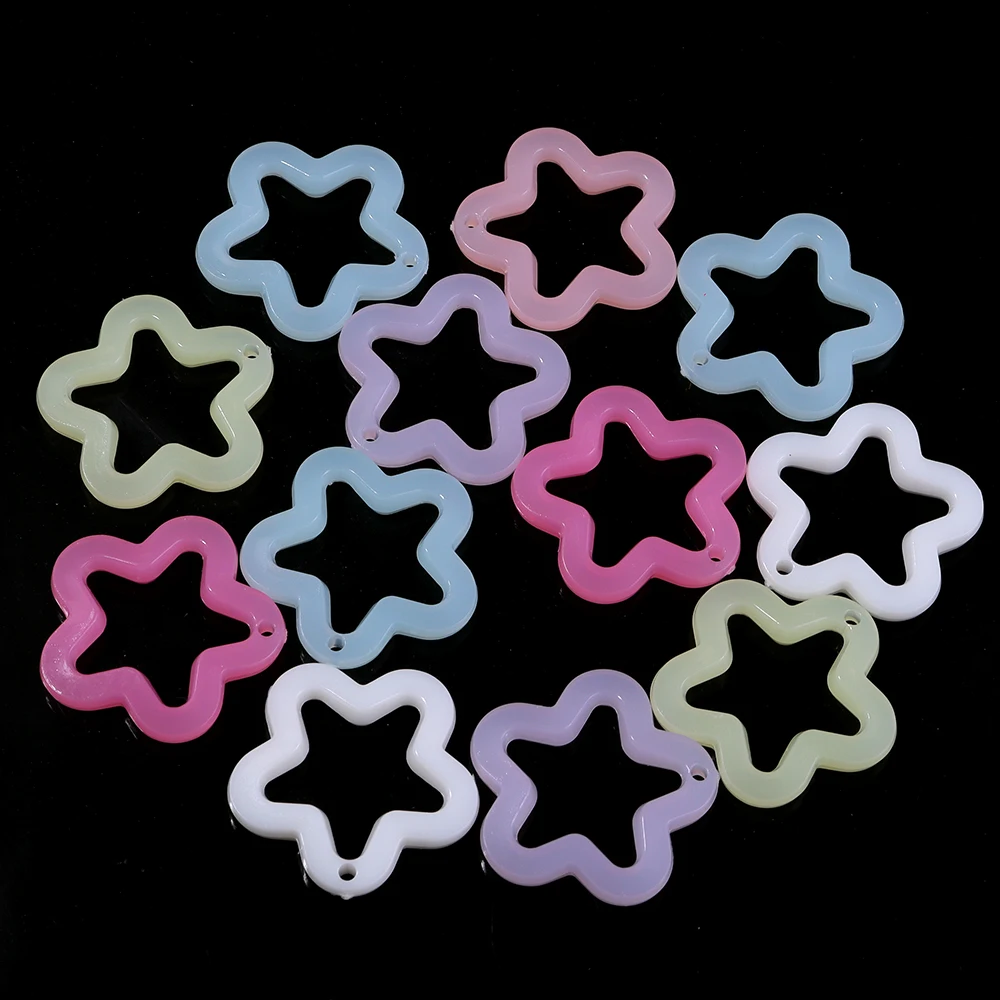 30 Stück 30 mm geleefarbene Stern-Anhänger, hohle Blumenperlen, lose Acryl-Charms, Perlen, DIY-Schlüsselanhänger, Halskette, Dekor-Zubehör – Detail 8