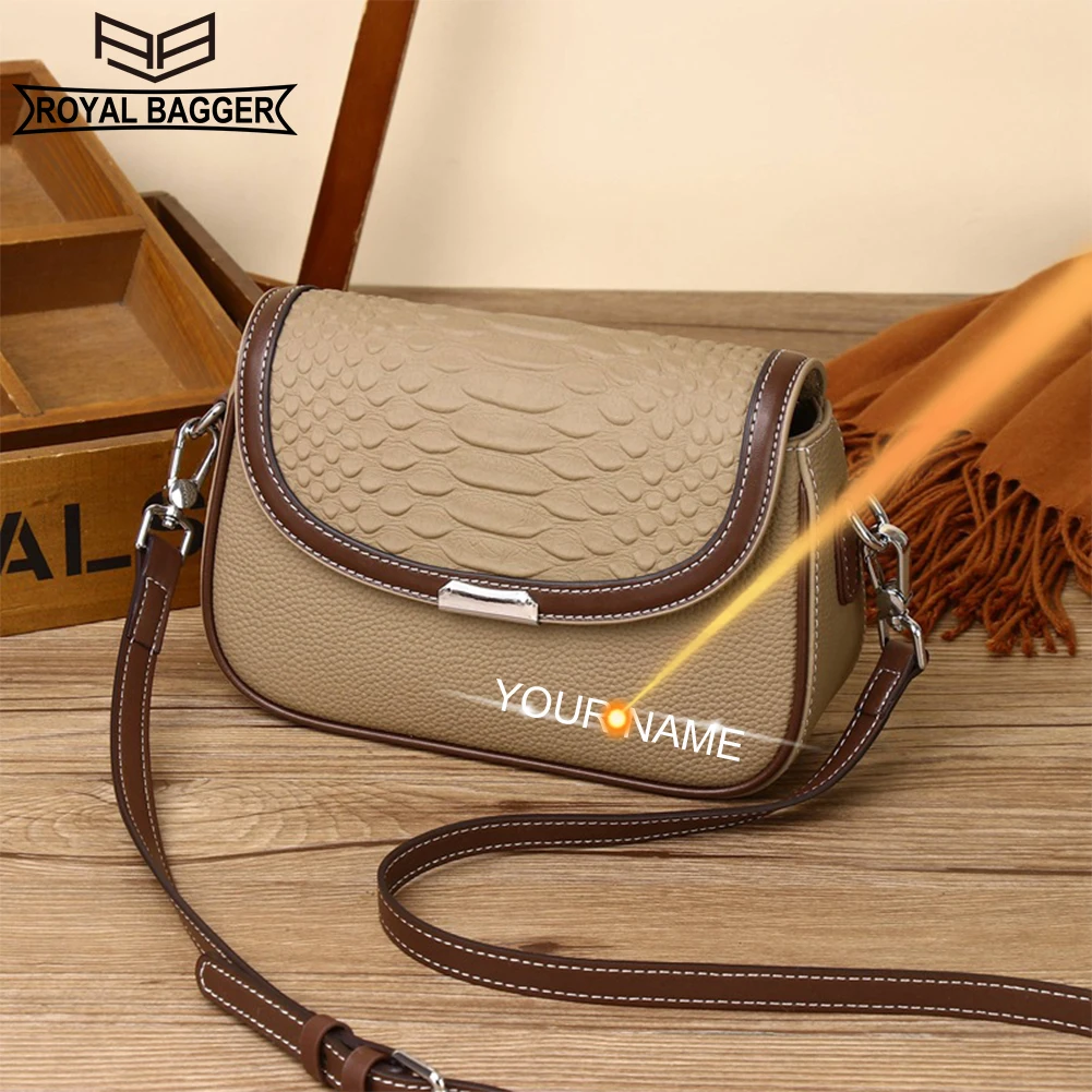 

Royal Bagger Shoulder Crossbody Bags for Women Genuine Cow Leather Fashion Crocodile Pattern Contrast Small Square Bag 9260