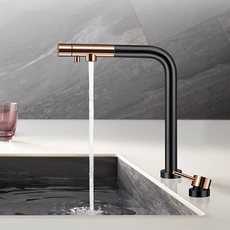 

Kitchen Lifting Faucet Hot And Cold Water Filter Three-in-one Independent Switch Pull Out Faucets Rose Grey Color