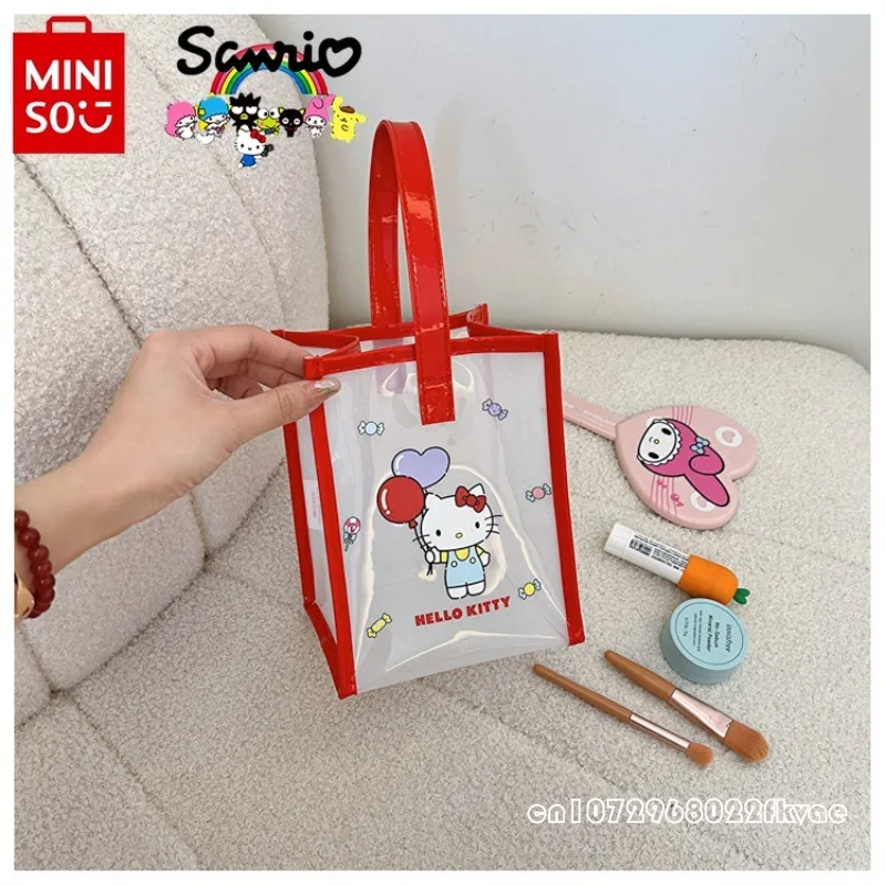 MINISO 2024 New Women's Handbag Fashionable High Quality Transparent Girl Storage Bag Cartoon Versatile Women's Makeup Bag