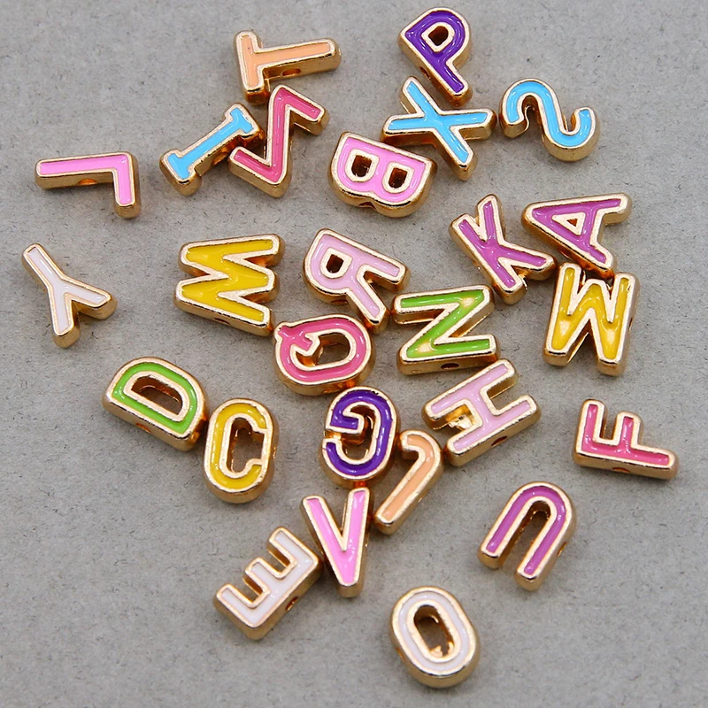 10PCS/Set A-Z Enamel Letters Beads Colorful English Alphabet Gold