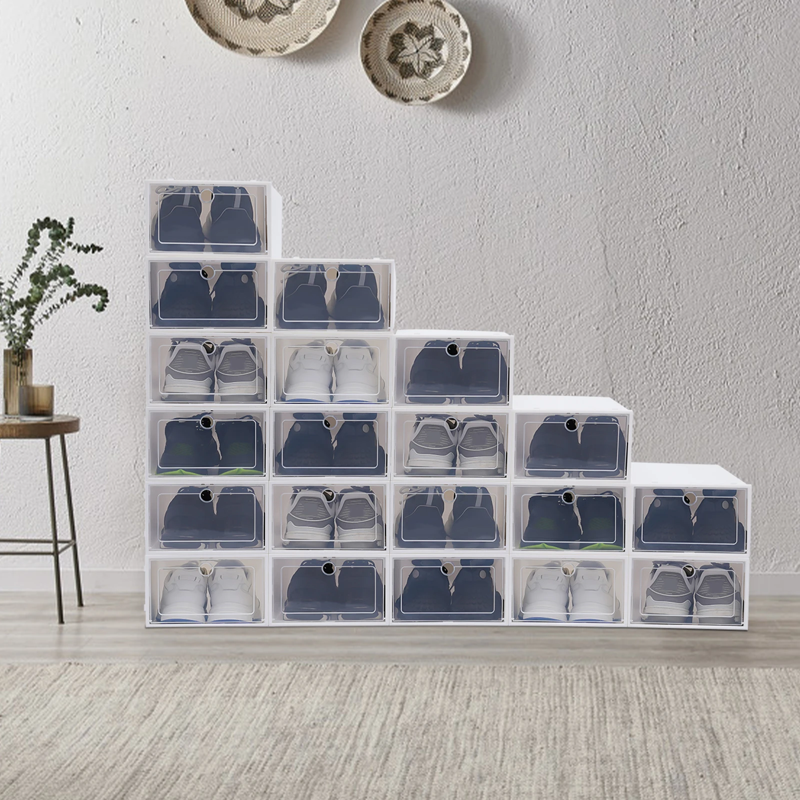 12/24pcs Foldable Plastic Transparent Shoe Box Storage Clear