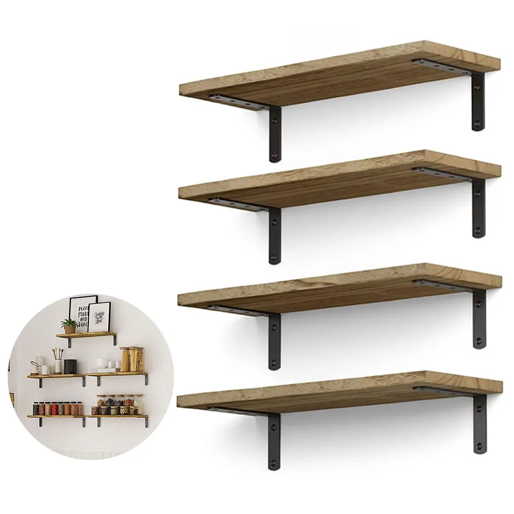 Floating Shelves, 4 Layer Easy to Install Wall Mounted Shelves, Rustic Wood Shelves for Wall Decor for Bedroom Living Room