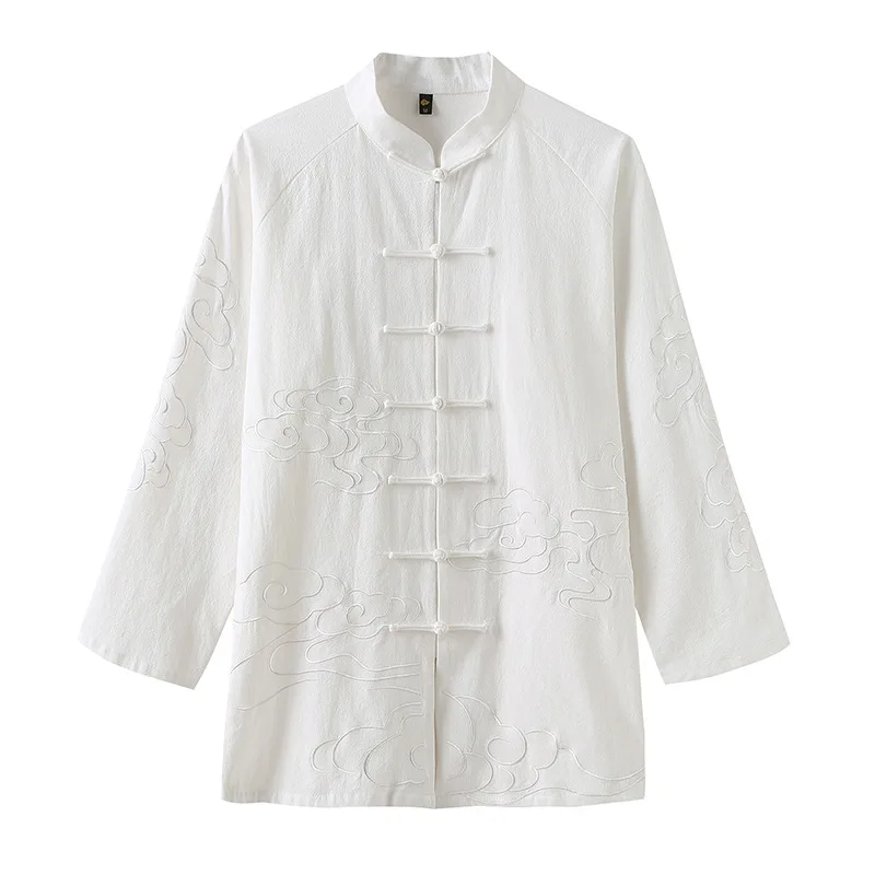 

Китайская рубашка ханьфу, мужской Вышитый Костюм Тан, льняные традиционные рубашки кунг-фу для боевых искусств