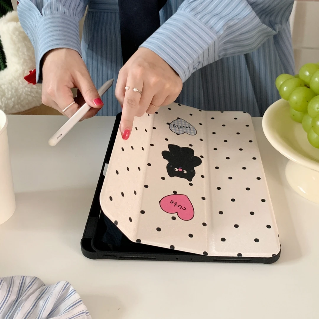Cartoon Cat Makeup Mirror Case for iPad