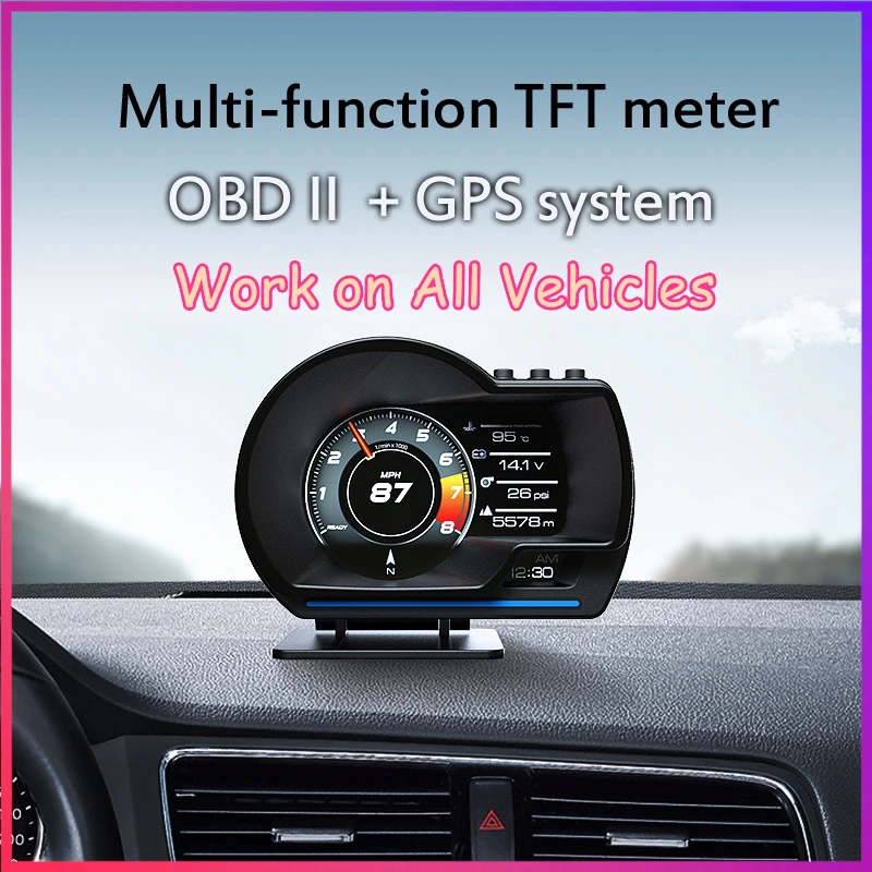 obd2 gauge Newest Head Up Display Auto Display OBD2+GPS Smart Car HUD Gauge Digital Odometer Security Alarm Water&Oil Temp. RPM