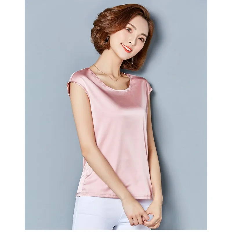 섹시한 실크 조끼 여성 민소매 탑 여름 솔리드 컬러 블라우스 셔츠 플러스 사이즈 S-4XL