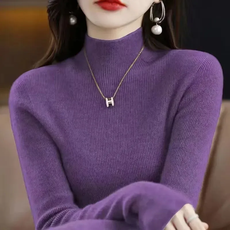 Solid Half Turtleneck Knit Sweater Women Autumn Winter Korean Long Sleeve Pullovers Fashion All Match Thick Warm Slim Jumper New - Image 5