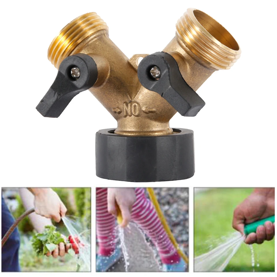 Splitter Per Tubo Da Giardino In Metallo 2 Vie - Derivatore A Y Con Attacco 3/4, Valvole E Impugnatura Gommate, Antigoccia