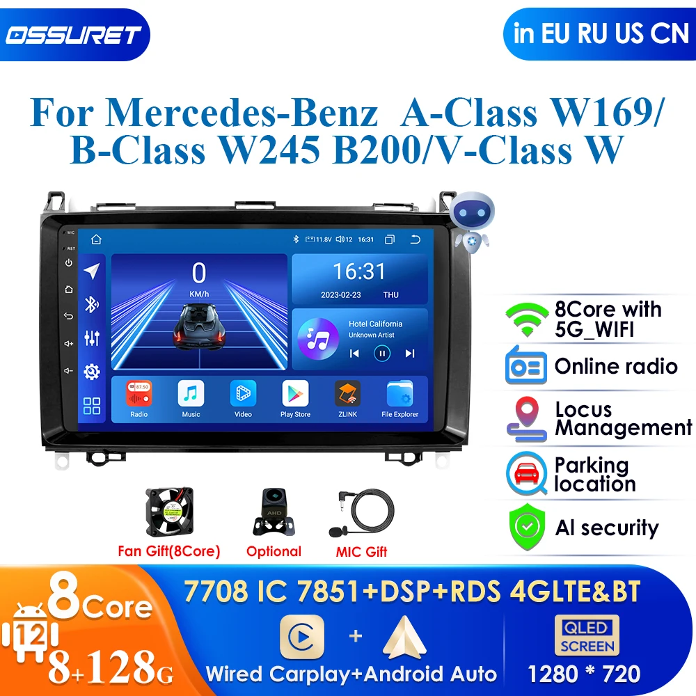 

2din Android Car Radio for Mercedes Benz B200 Sprinter W906 W639 AB Class W169 W245 Viano Vito Navi GPS Multimedia Carplay 4G BT