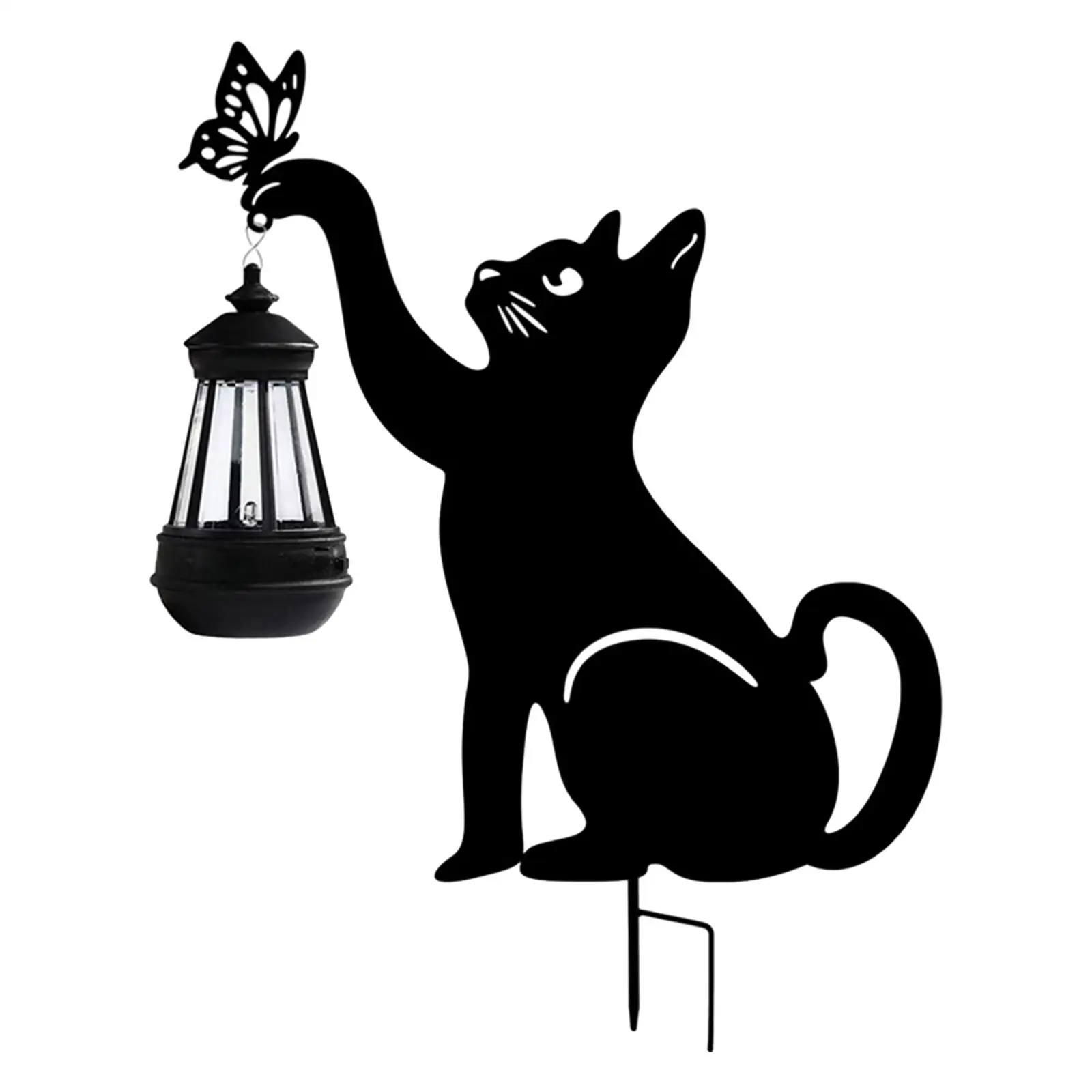 

21.6inch Hanging Solar Lantern Light with Black Cat Silhouette Versatile Sturdy Garden Stake Light for Housewarming Gifts