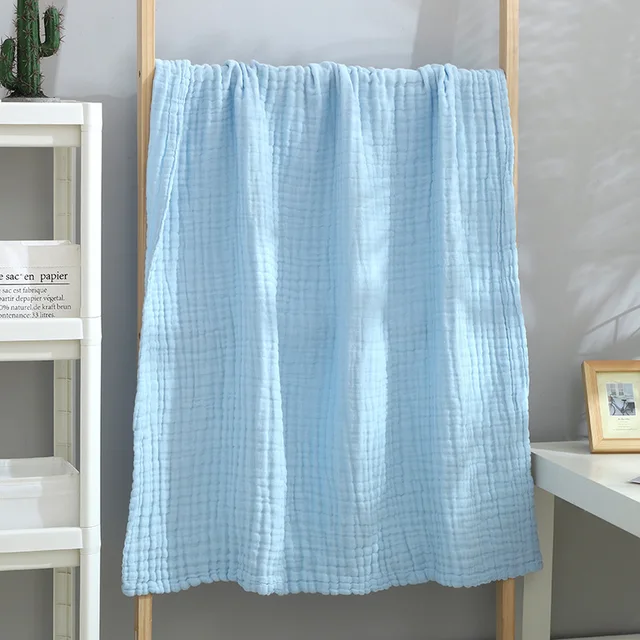 2PCS Baby Bath Towel Newborn Bathrobe Cotton Gauze 6 Layers Washcloth Blankets Child Robe Kids Facecloth Muslin bathroom towels 2 Blue 105X105CM