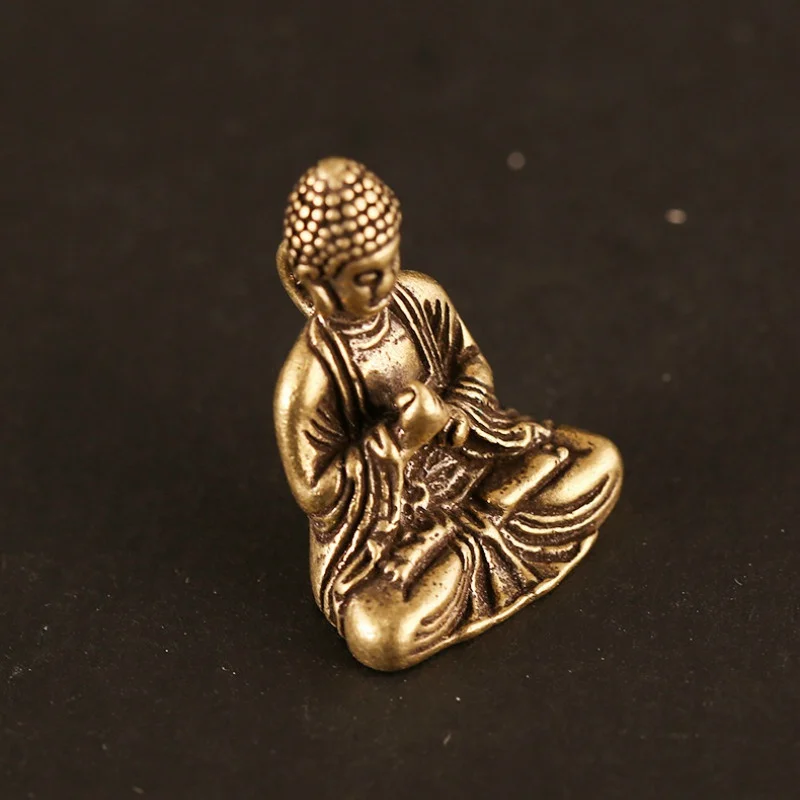 Mini Portable Vintage Brass Buddha Statue Pocket Sitting Buddha Figure Sculpture Home Office Desk Decorative Ornament