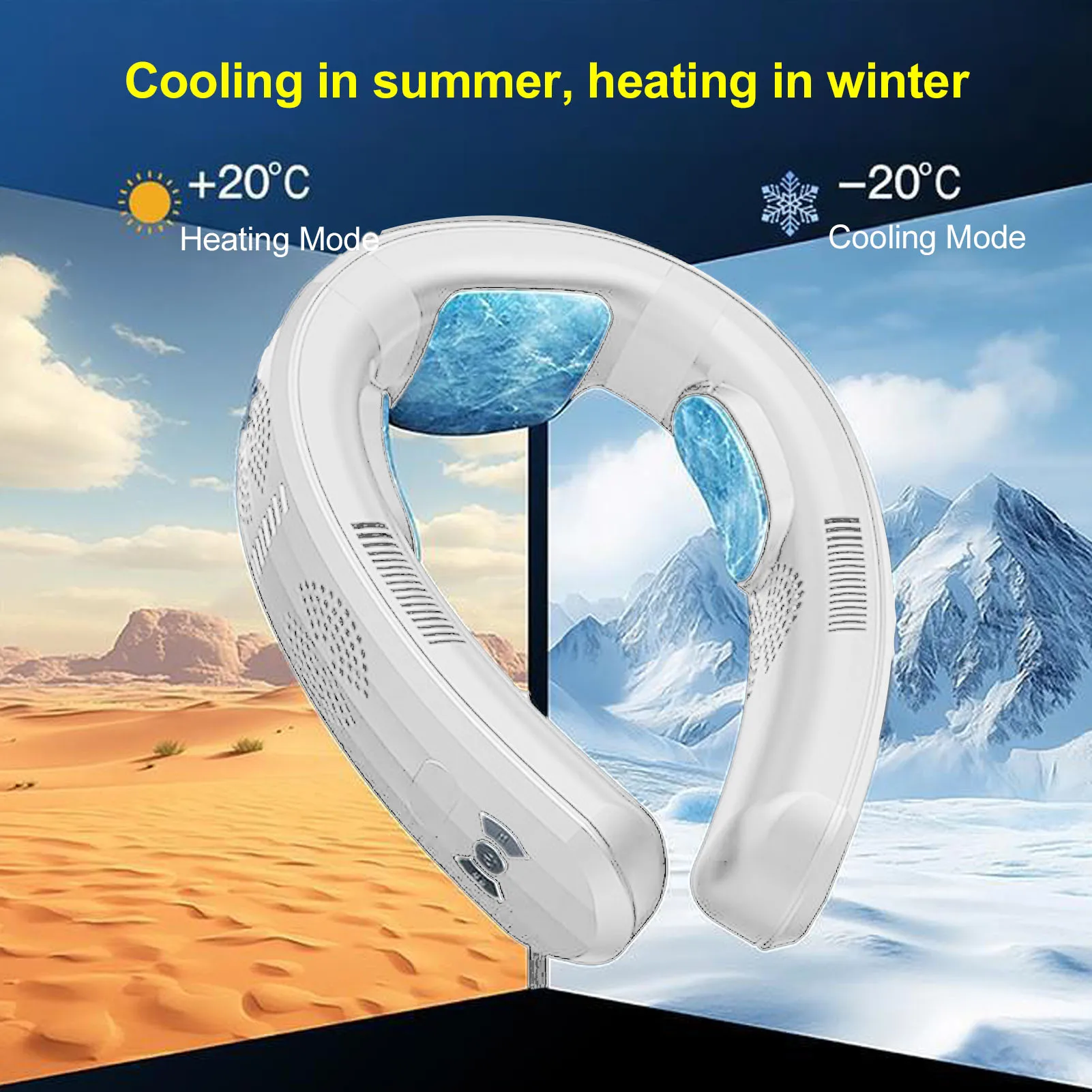 Portable Neck Fan Battery Operated 3 Speeds Cooling and Heating Dual Use Neck Fan Semiconductor Lightweight Quiet for Camping