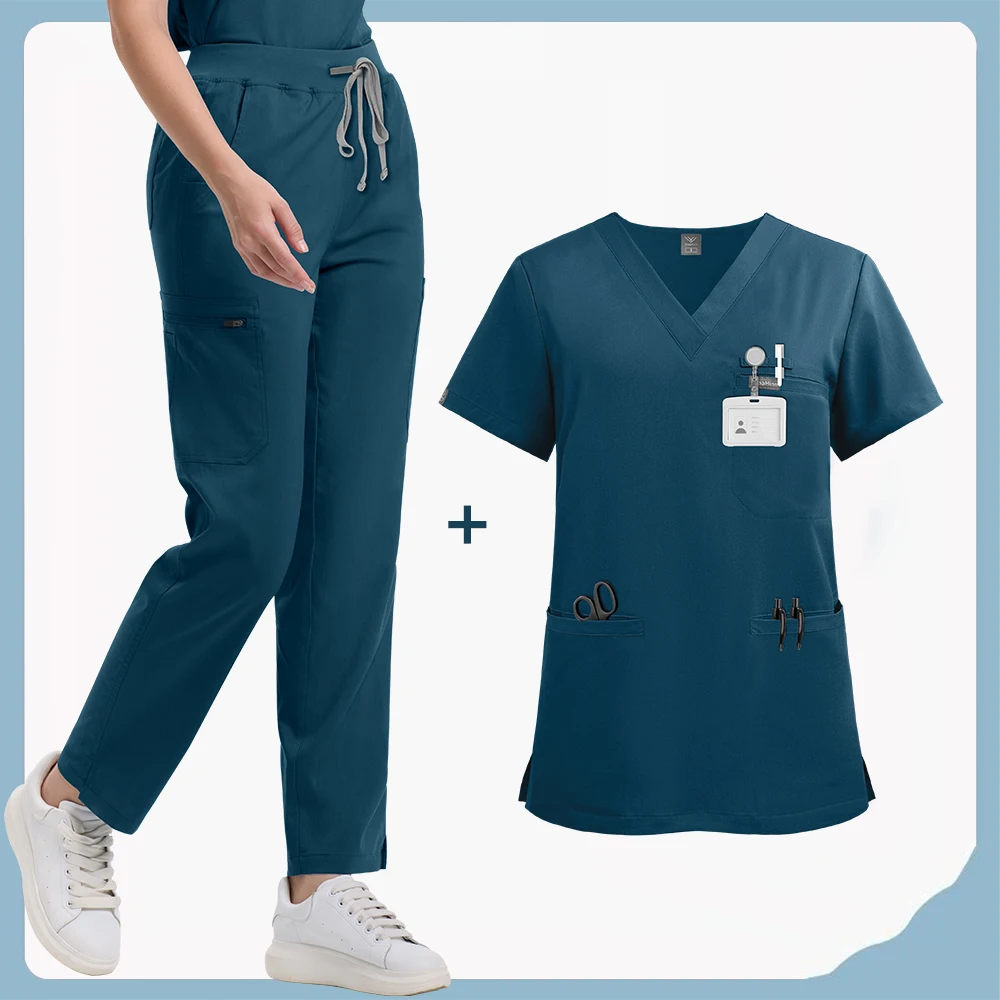 Uniforme médico para hombre y mujer, conjunto de pantalones rectos, venta al por mayor, uniforme para enfermería elástico, ropa quirúrgica Unisex, ropa de trabajo clínica