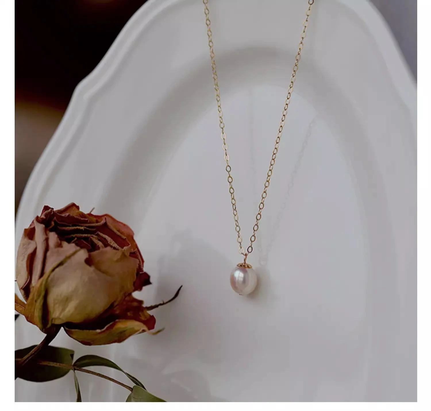 Light luxury simple 925 sterling silver gold-plated 6A strong light natural rice grain freshwater pearl necklace for women