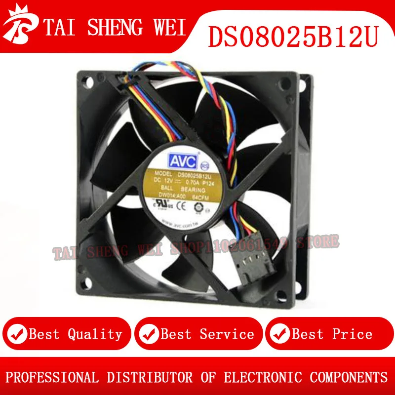 

DS08025B12U 8CM fan 8025 12V 0.70A 80mm 80x80x25mm 4 wire dual ball bearing cooling fan For AVC New Original