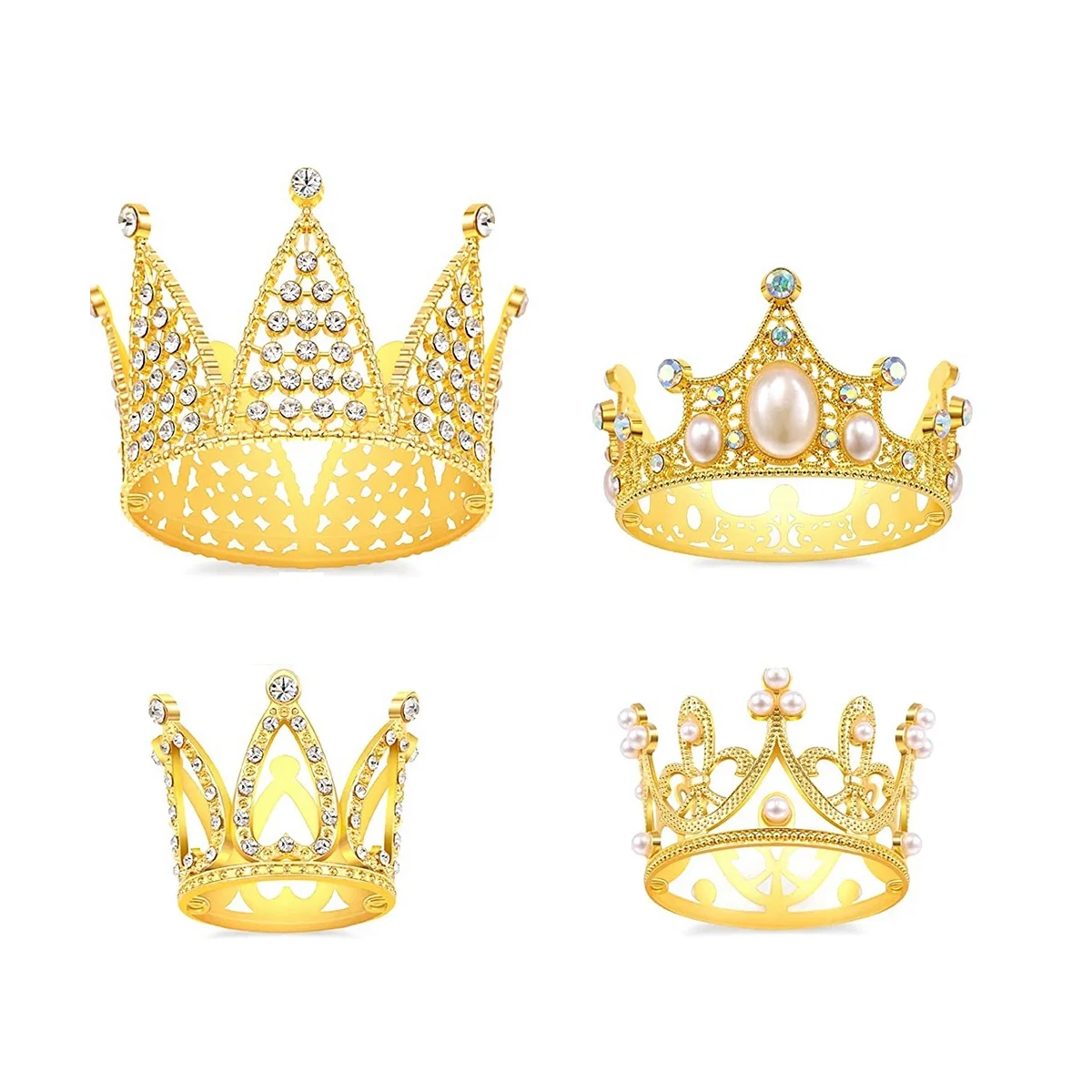 

4Pcs Gold Crown Cake Topper Princess Crown Cake Decorations for Birthday, Wedding, Party and Baby Shower Crown