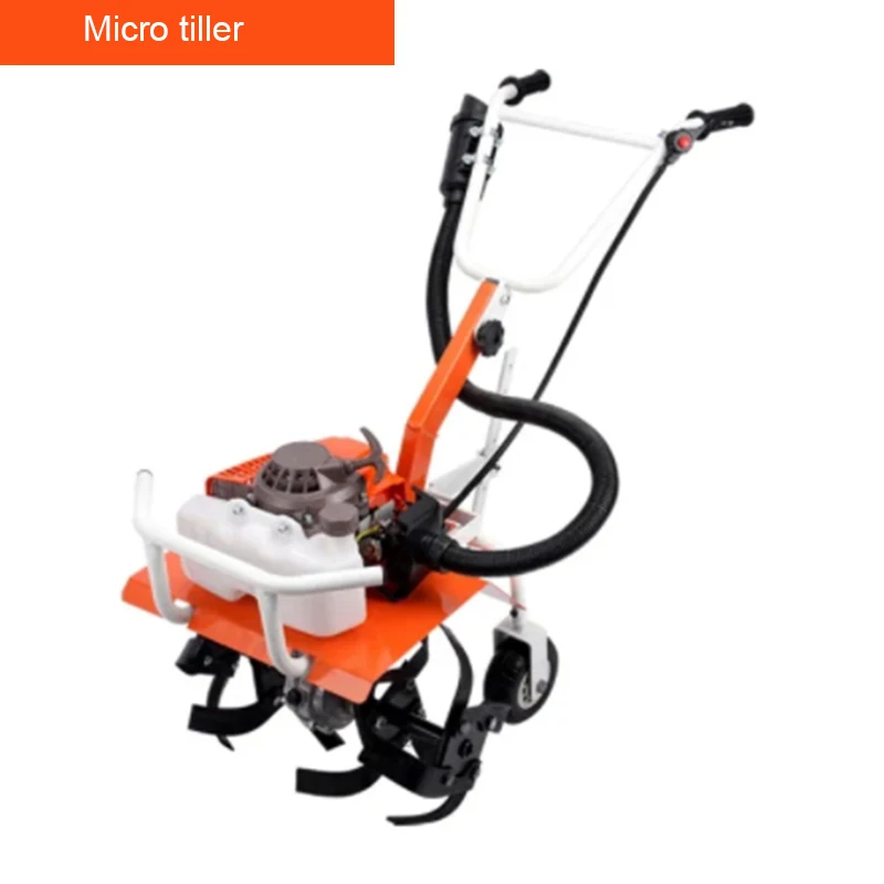 

Small Gasoline Micro Tiller High Power Rotary Tiller Multifunctional Cultivator Weeding Ditching Loosening Soil Plowing