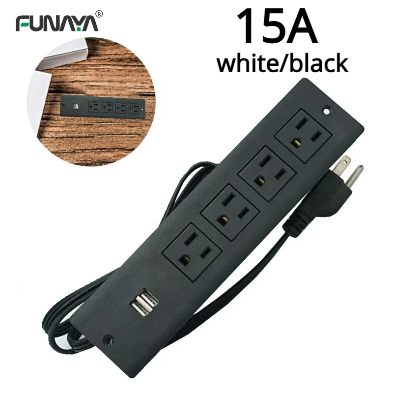 표면 장착형 매립형 가구 소파 충전기 멀티탭, 미국 히든 테이블 소켓, 2 USB 4 콘센트, UL 데스크 소켓, 15A
