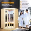 Far Infrared Wooden Sauna Room, 2-3 Person Home Sauna, Canadian Hemlock Indoor Corner Sauna Spa, 7 Low EMF Heaters, 2 Bluetooth 2