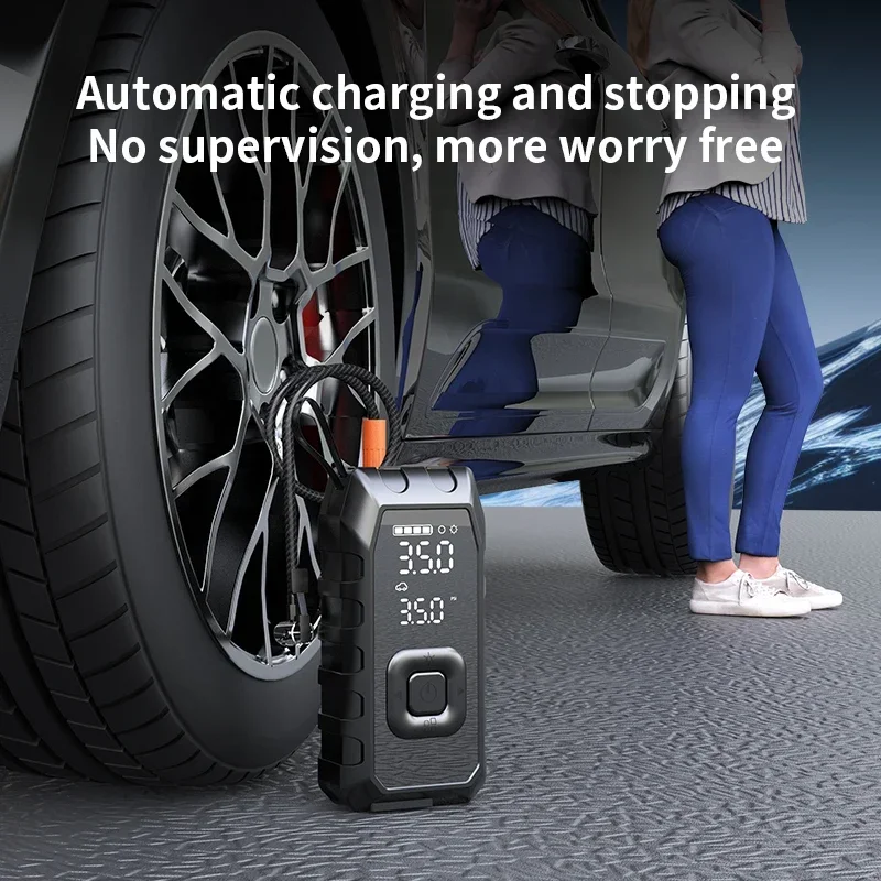 1500A Cordless Electric Tire Inflator Portable Air Compressor 4 In 1 Battery Jump Starter Start Booster LED Light for Car