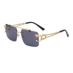 Chic Leopard Rimless Gradient Sunglasses with Double Bridges (Black)