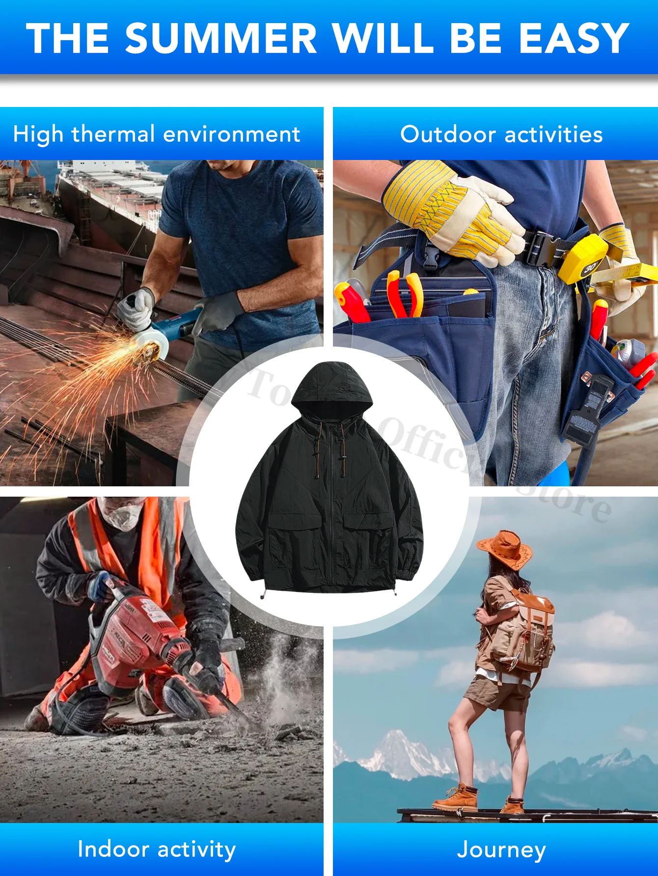 COMXZ Men's Cooling Work Jacket Long Sleeve Electrician Outdoor Fishing Uniform Air Condition Tech Wear Sun Protection 2024