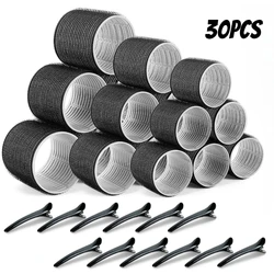 Heatless Hair Styling Kit with Self - Grip Rollers and Clips - 30 Piece Set for Effortless DIY Styling (Black - 30PCs)