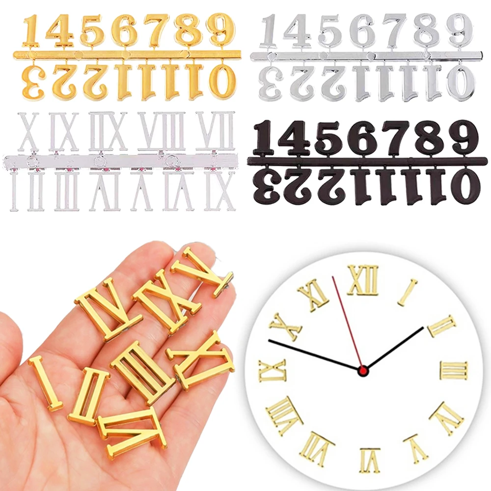 1Set DIY Clock Numerals Roman Numerals Wall Digital Clocks Replacement Parts Removable Home Art Decal Sticker Quartz Clock Parts