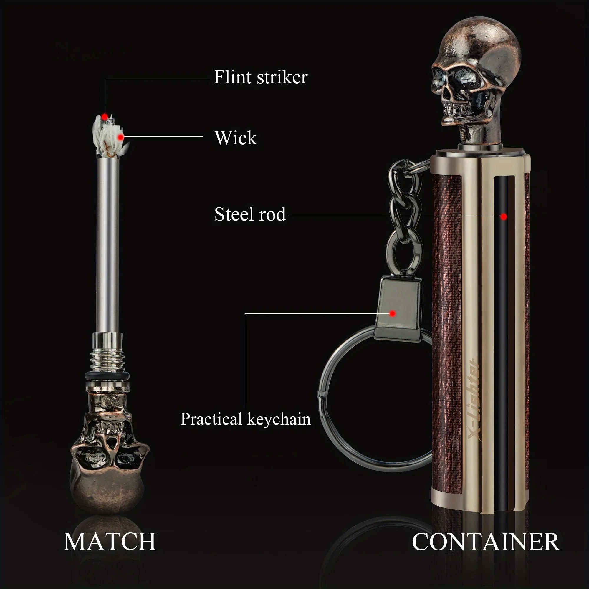 4pcs/set Permanent Outdoor Igniter, Metal Keychain Lighter,Outdoor Emergency Matches,Outdoor Reusable Flint Vintage Lighter