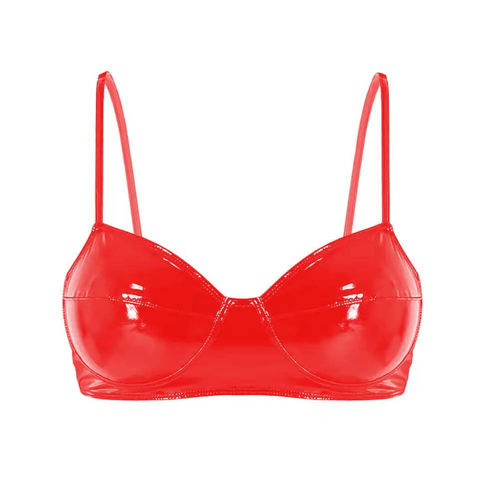 Women Sexy Shiny Wetlook Leather Bra Adjustable Erotic Glossy Shaping Patent Leather Lingerie Female Hot Porn Latex Tops Sexi women bra erotic lingerie
