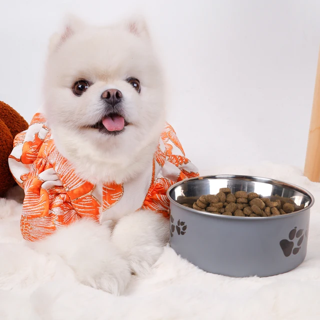A pet dog bowl in the shape of a cartoon footprint, made of thickened stainless steel, suitable for indoor and outdoor use 2