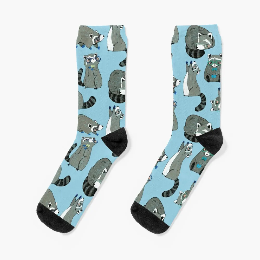 Raccoons - Cute Grey and Blue Cartoon Animal Pattern Socks Socks Ladies 2023 green jewelry storage box 1pcs single layer fashion cartoon pattern ladies travel hand leather box classic pure storage box