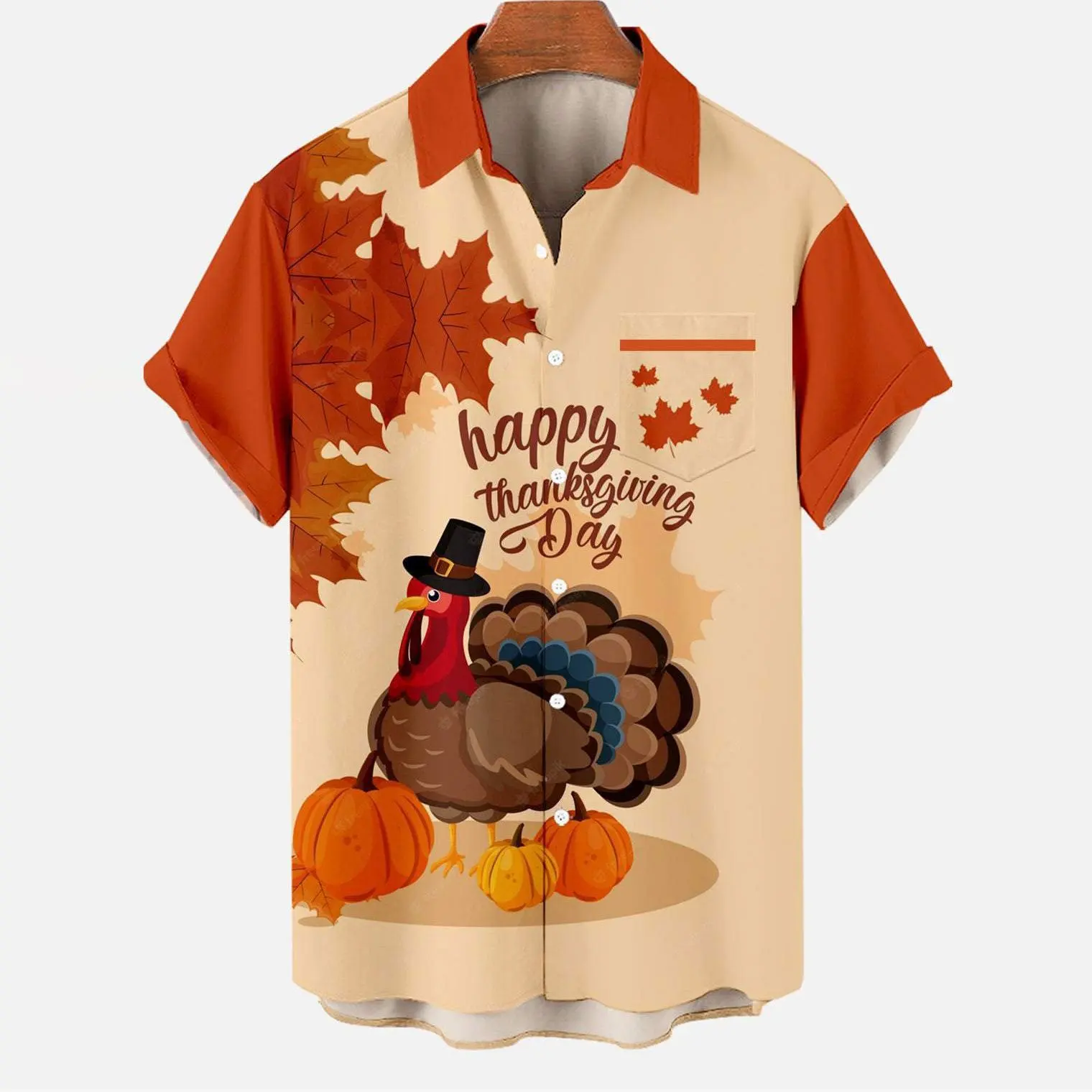 

Men's Casual Thanksgiving Turkey Print Shirt shirt Style A6