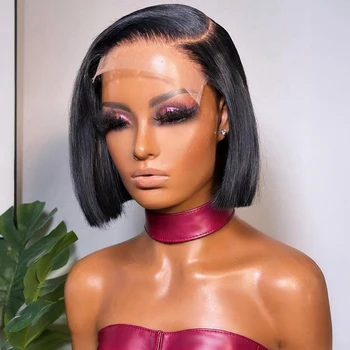 250% Density 13x6 13x4 Lace Frontal Wigs Silky Straight Human Hair HD Lace Front Bob Wigs Pre Cut Glueless Straight Bob Wigs 1