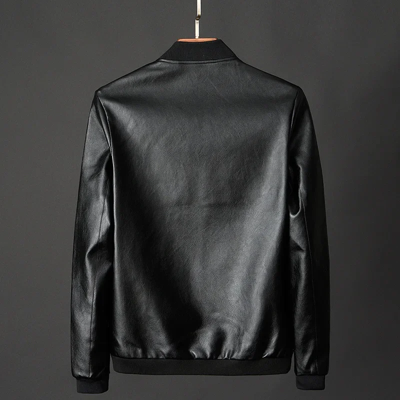 Big Size Leather Jacket Men Windproof Bomber Business Clothing Motorcycle Zipper Slim Coat PU Coats